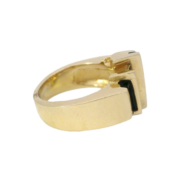 14K Yellow Gold 1970's .50ct Diamond & Black Onyx Deco Inspired Ring Size 5.25