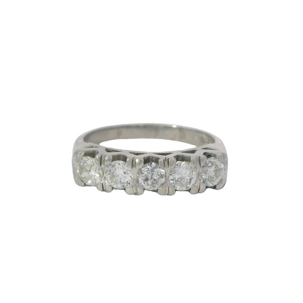 Platinum 1950's 1.02ct Diamond Bar Style Ring Size 8