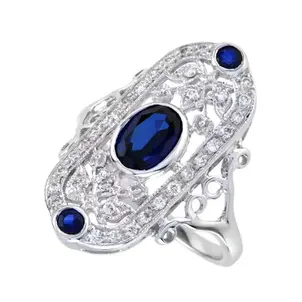 14KW 1.18ct Sapp & .23ct Dia Art Deco Inspired Filigree Ring Sz 6.5