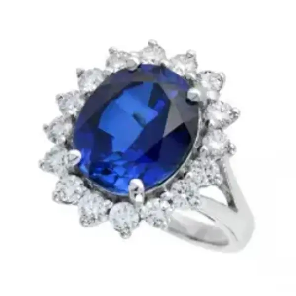 14K White Gold 6.80ct Diffused Sapphire & 1.08ct Diamond Ring Size 6.5