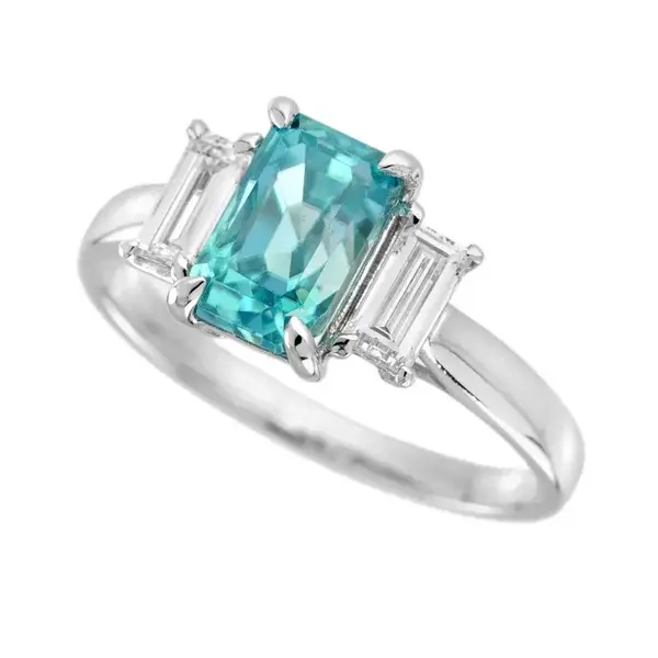 14K White Gold 2.75ct Blue Zircon .40ct Diamond 3 Stone Ring Size 6.5