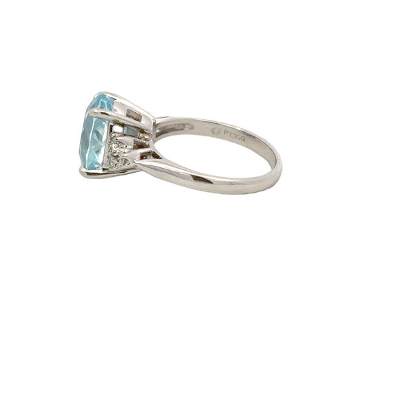 Platinum 1950's 2.39ct Oval Aquamarine & .10ct Diamond Ring Size 4