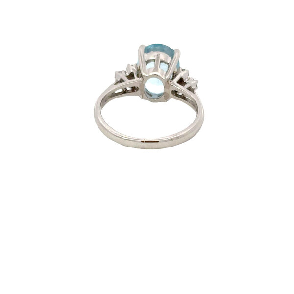 Platinum 1950's 2.39ct Oval Aquamarine & .10ct Diamond Ring Size 4