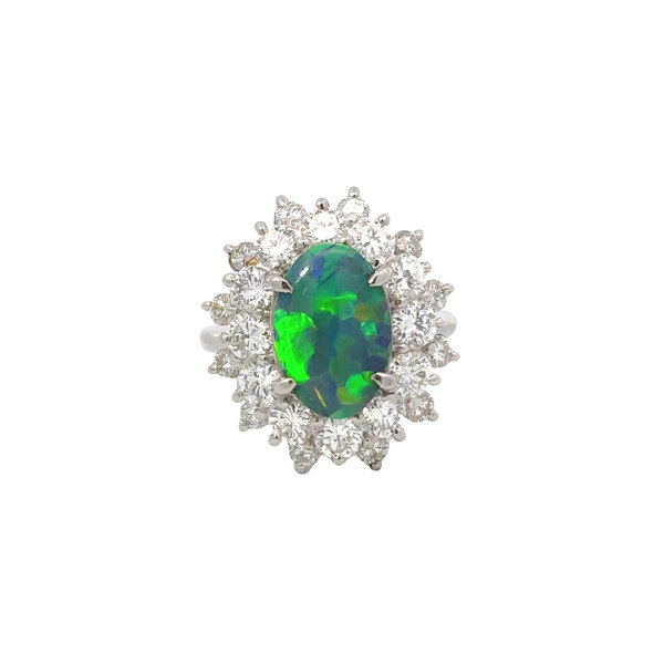 Platinum 1950's 1.82ct Black Opal 2ct Diamond Ring Size 5.25
