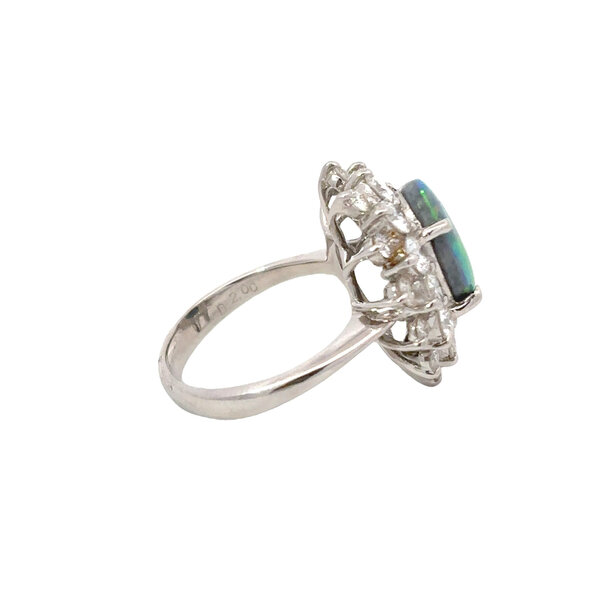 Platinum 1950's 1.82ct Black Opal 2ct Diamond Ring Size 5.25