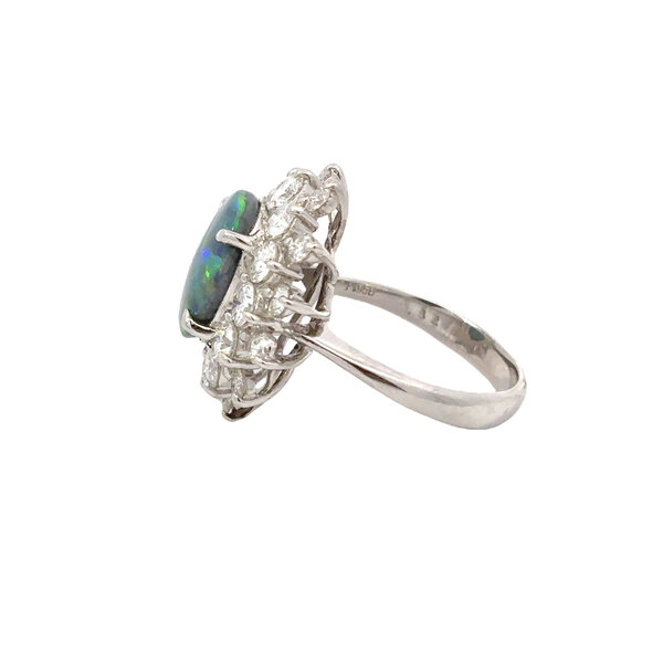 Platinum 1950's 1.82ct Black Opal 2ct Diamond Ring Size 5.25