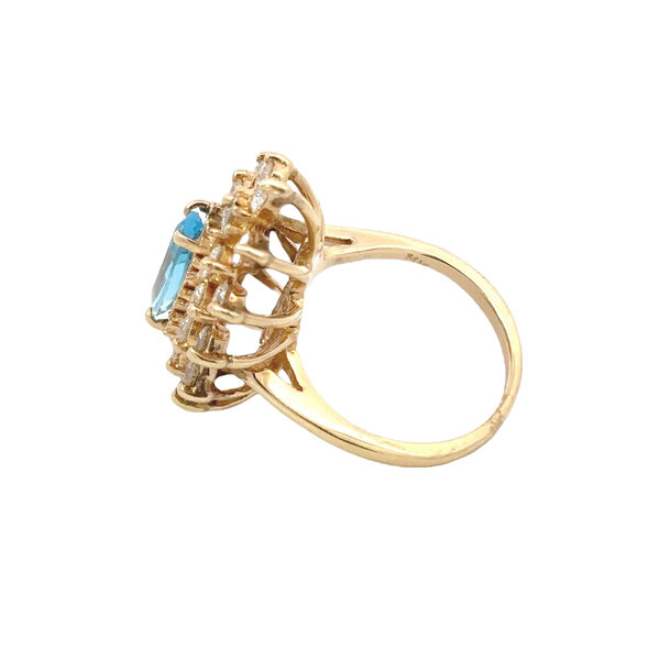 14K Yellow Gold 1970's 2.10ct Blue Topaz & 1.50ct Diamond Ring Size 5.25