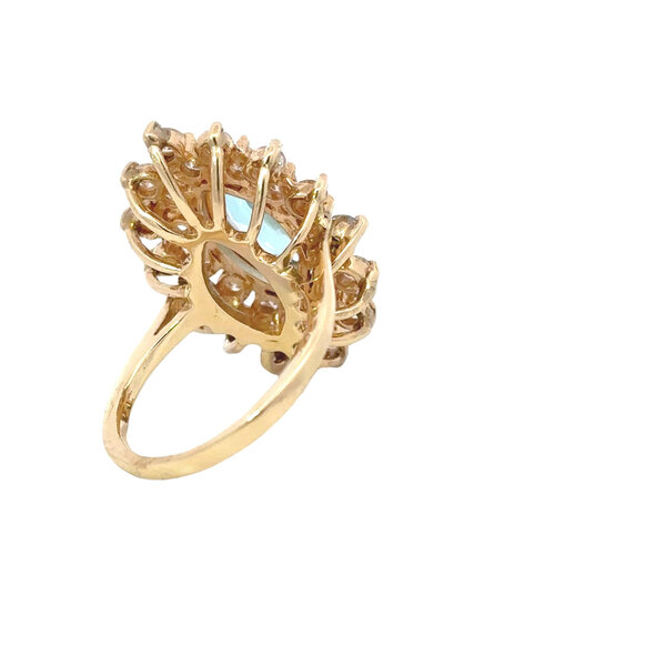 14K Yellow Gold 1970's 2.10ct Blue Topaz & 1.50ct Diamond Ring Size 5.25