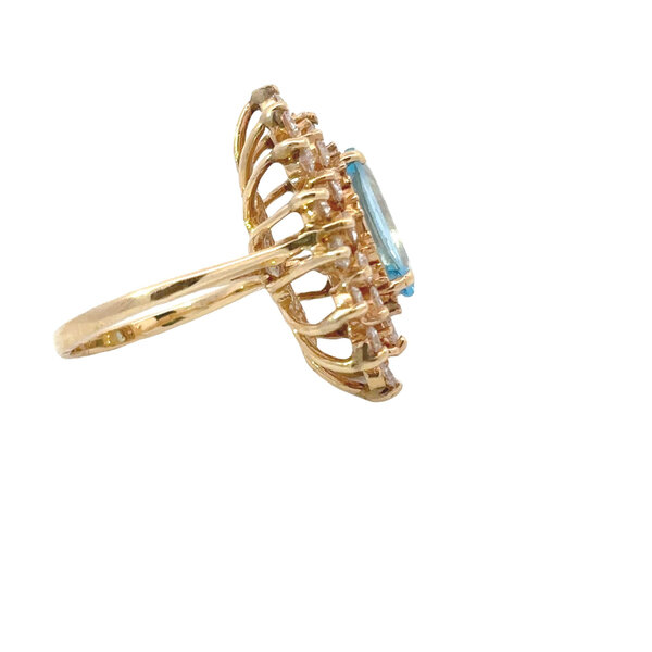 14K Yellow Gold 1970's 2.10ct Blue Topaz & 1.50ct Diamond Ring Size 5.25