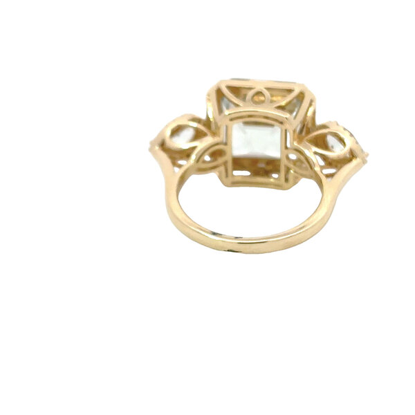 14K Yellow Gold 8.16ct Square/Pear Prasiolite & .19ct Diamond Ring Size 7