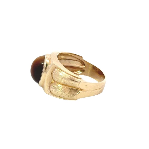 14K Yellow Gold 1950's 4ct Synthetic Cats Eye Textured Ring Size 6.25
