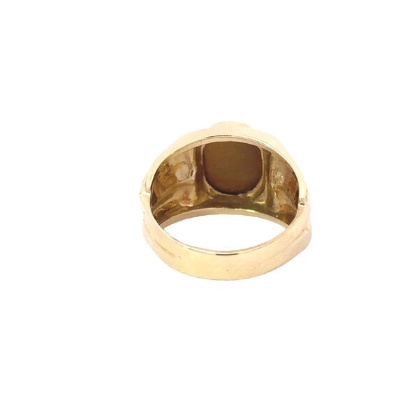 14K Yellow Gold 1950's 4ct Synthetic Cats Eye Textured Ring Size 6.25