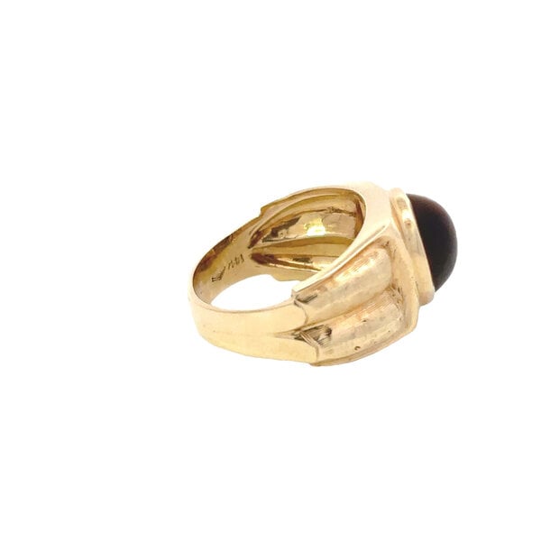 14K Yellow Gold 1950's 4ct Synthetic Cats Eye Textured Ring Size 6.25