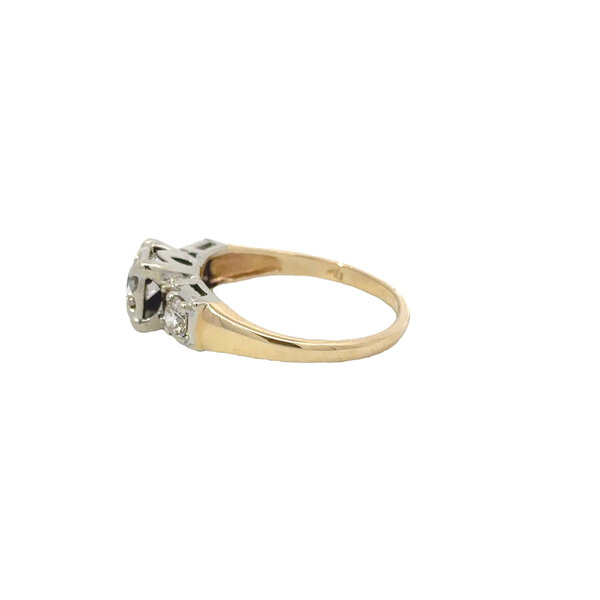 14K Yellow and White Gold 1950's .95ct Diamond 3 Stone Ring Size 6.75