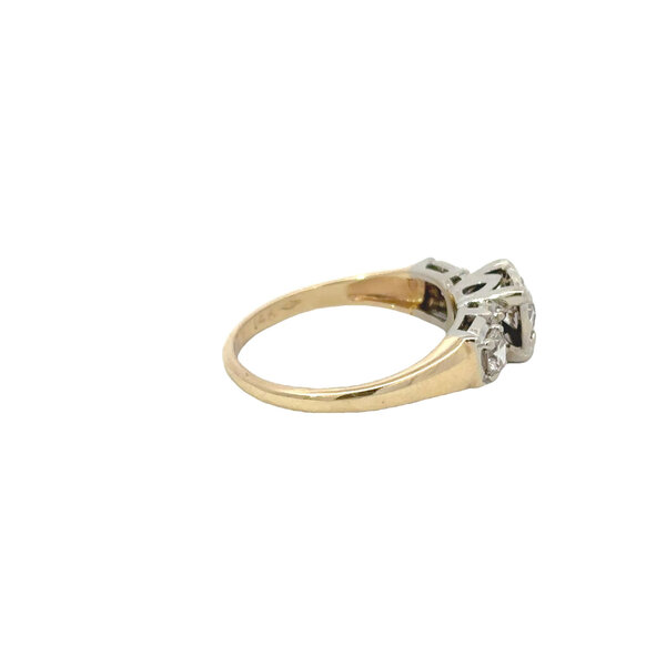 14K Yellow and White Gold 1950's .95ct Diamond 3 Stone Ring Size 6.75