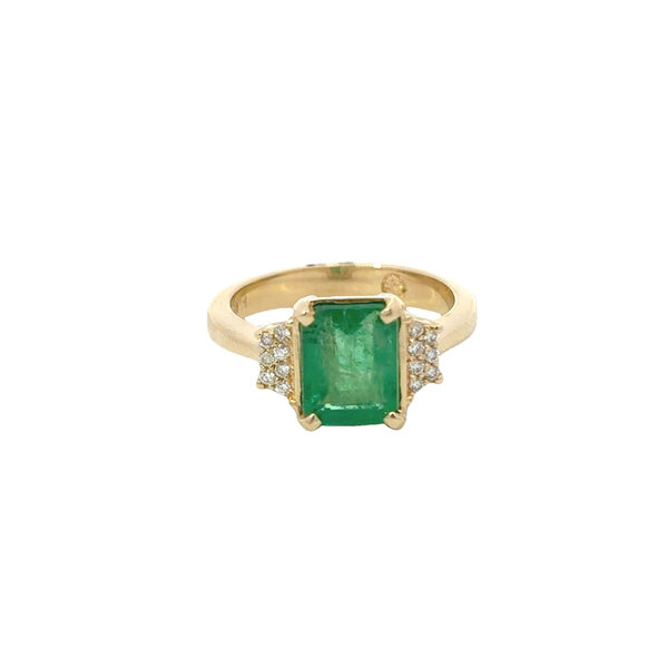 14k Yellow Gold  2.19ct Square Emerald .10ct Diamond Ring Size 6.5