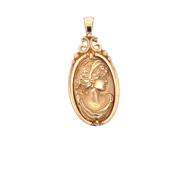 10K Yellow Gold 1950's Cameo Pendant 31x15mm