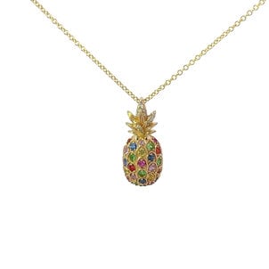 14KY .62ct Multi Sapp & .04ct Dia Pineapple Necklace 16"-18"