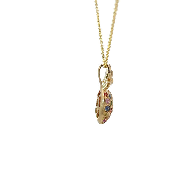 14K Yellow Gold .62ct Multi Sapphire & .04ct Diamond Pineapple Necklace 16"-18"