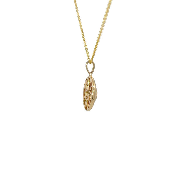 14K Yellow Gold .01ct Sapphire .11ct Diamond Brushed Evil Eye Necklace 16"-18"