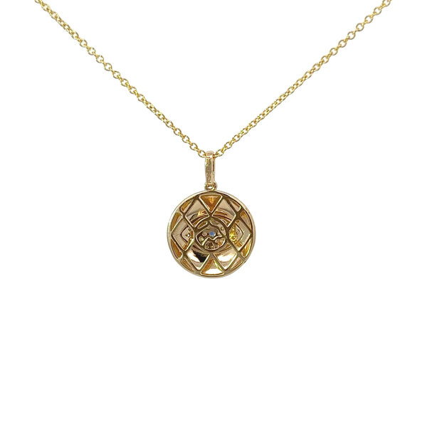 14K Yellow Gold .01ct Sapphire .11ct Diamond Brushed Evil Eye Necklace 16"-18"