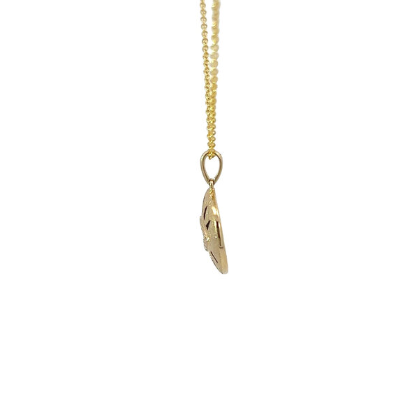 14K Yellow Gold .01ct Sapphire .11ct Diamond Brushed Evil Eye Necklace 16"-18"
