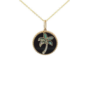 14KY BLK Onyx,Abalone & .02ct Dia Palm Tree Necklace 16"-18"