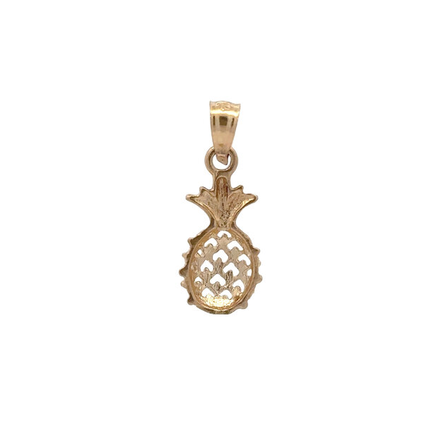 14K Yellow and White Gold 2D Diamond Cut Pineapple Charm