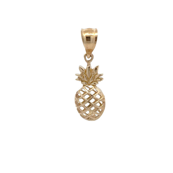14K Yellow Gold Diamond Cut 3-D Pineapple Charm
