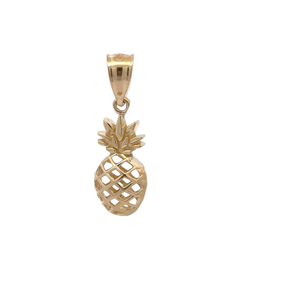 14K Yellow Gold Diamond Cut 3-D Pineapple Charm