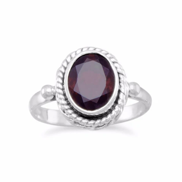 Sterling Silver Garnet Ring with Rope Edge Ring