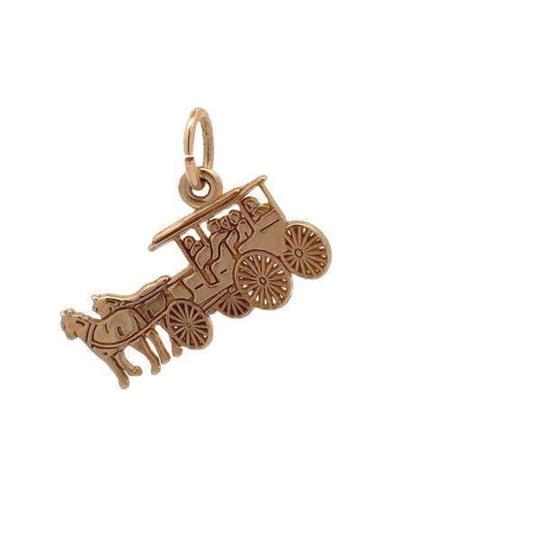 14K Yellow Gold Flat Horse & Carriage Charm