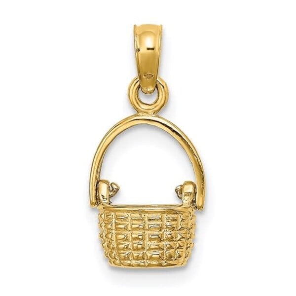 14K Yellow Gold Movable Handle Sweetgrass Basket Small 11x8mm