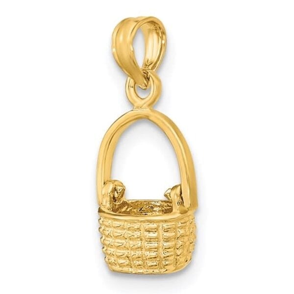 14K Yellow Gold Movable Handle Sweetgrass Basket Small 11x8mm