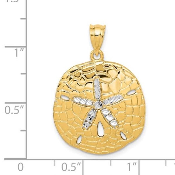 14K Yellow & White Gold Polished Diamond Cut Sand Dollar 30x21mm