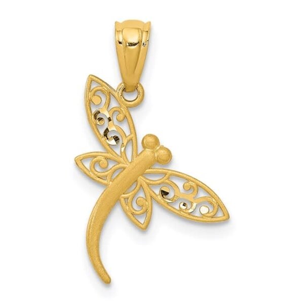 14K Yellow Gold Diamond Cut Filigree Dragonfly
