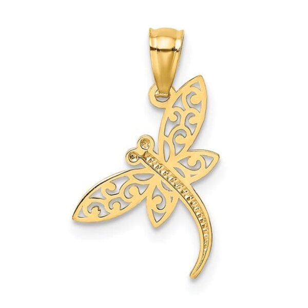 14K Yellow Gold Diamond Cut Filigree Dragonfly