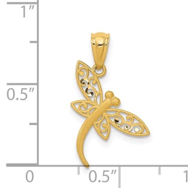 14K Yellow Gold Diamond Cut Filigree Dragonfly
