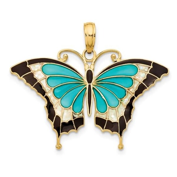 14K Yellow Gold Enameled Butterfly Pendant 31x24mm