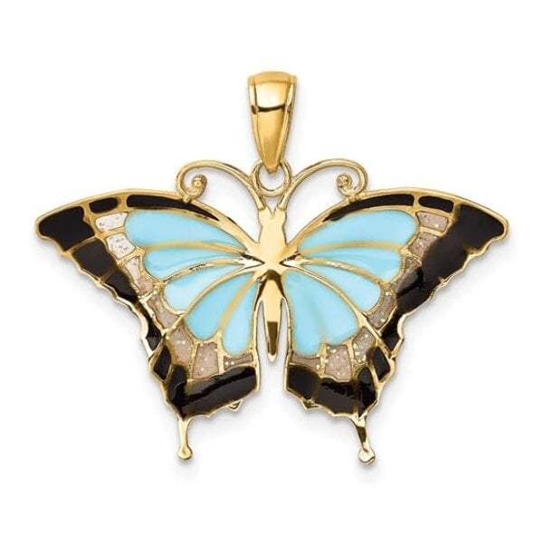 14K Yellow Gold Enameled Butterfly Pendant 31x24mm