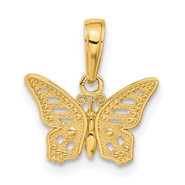 14K Yellow Gold Butterfly Pendant 14x13mm