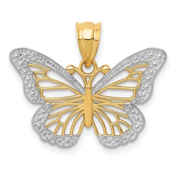 14K Yellow & White Gold Butterfly Pendant 23x15mm