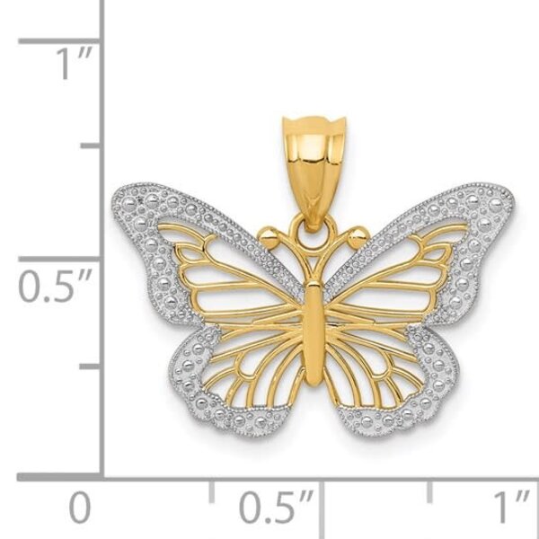 14K Yellow & White Gold Butterfly Pendant 23x15mm