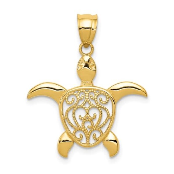 14K Yellow Gold Filigree Turtle Charm 25x22mm