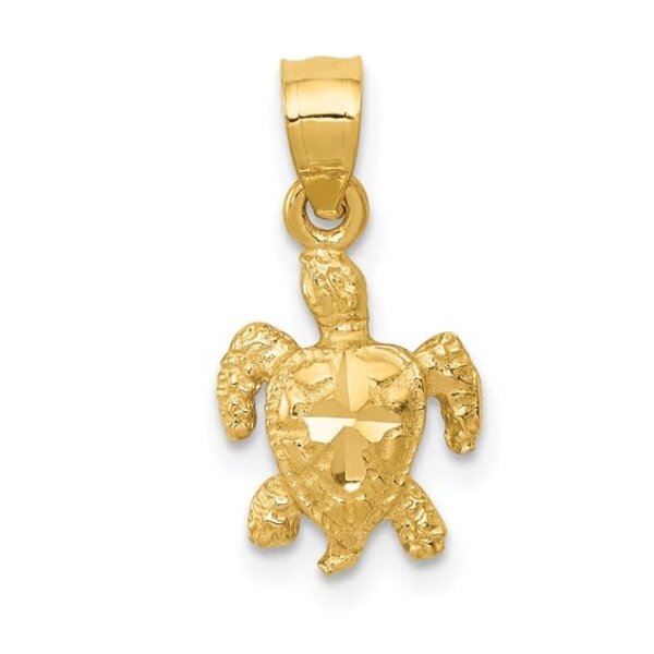 14K Yellow Gold D/C Textured Sea Turtle
