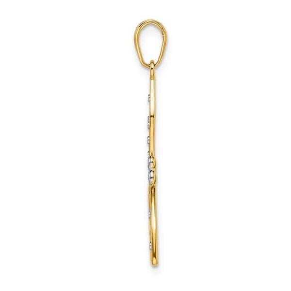 14K Yellow And White Diamond Cut Filigree Dragonfly Pendant 19x34mm