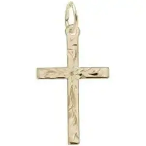 14KY Polished/ Etched Reversible Medium Cross 13.62 mm x 20.05 mm