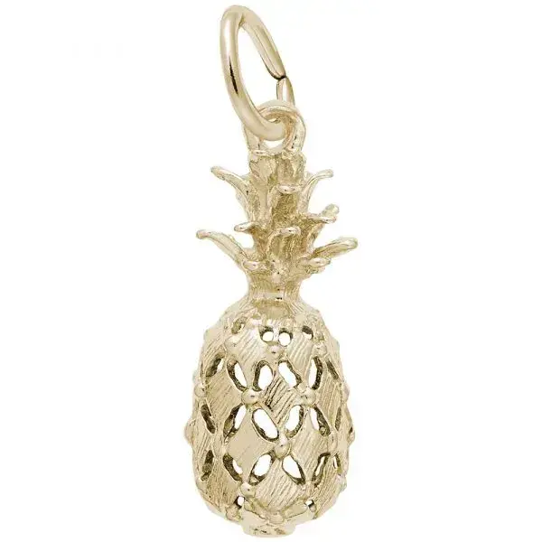 14K Yellow Gold Textured Pineapple Charm 9.2 mm x 21.56 mm