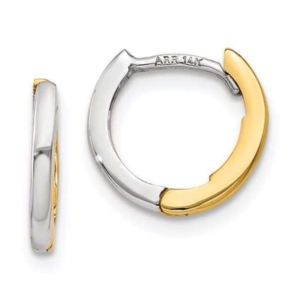 14K Yellow and White Gold Polished 7x1.5mm Huggie Hoops