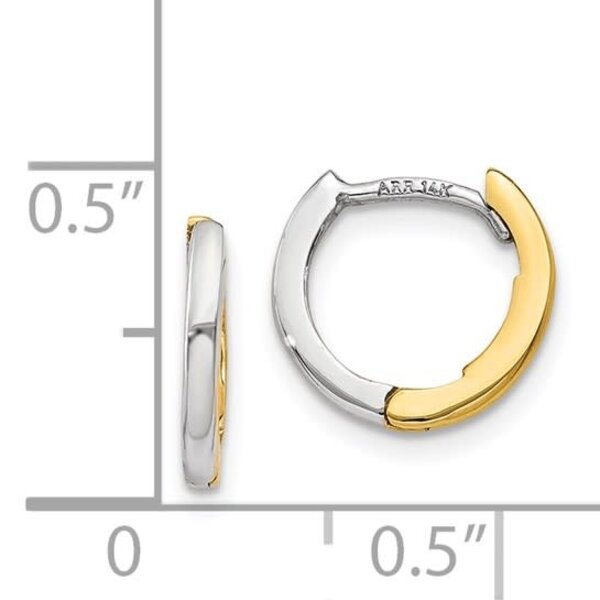 14K Yellow and White Gold Polished 7x1.5mm Huggie Hoops